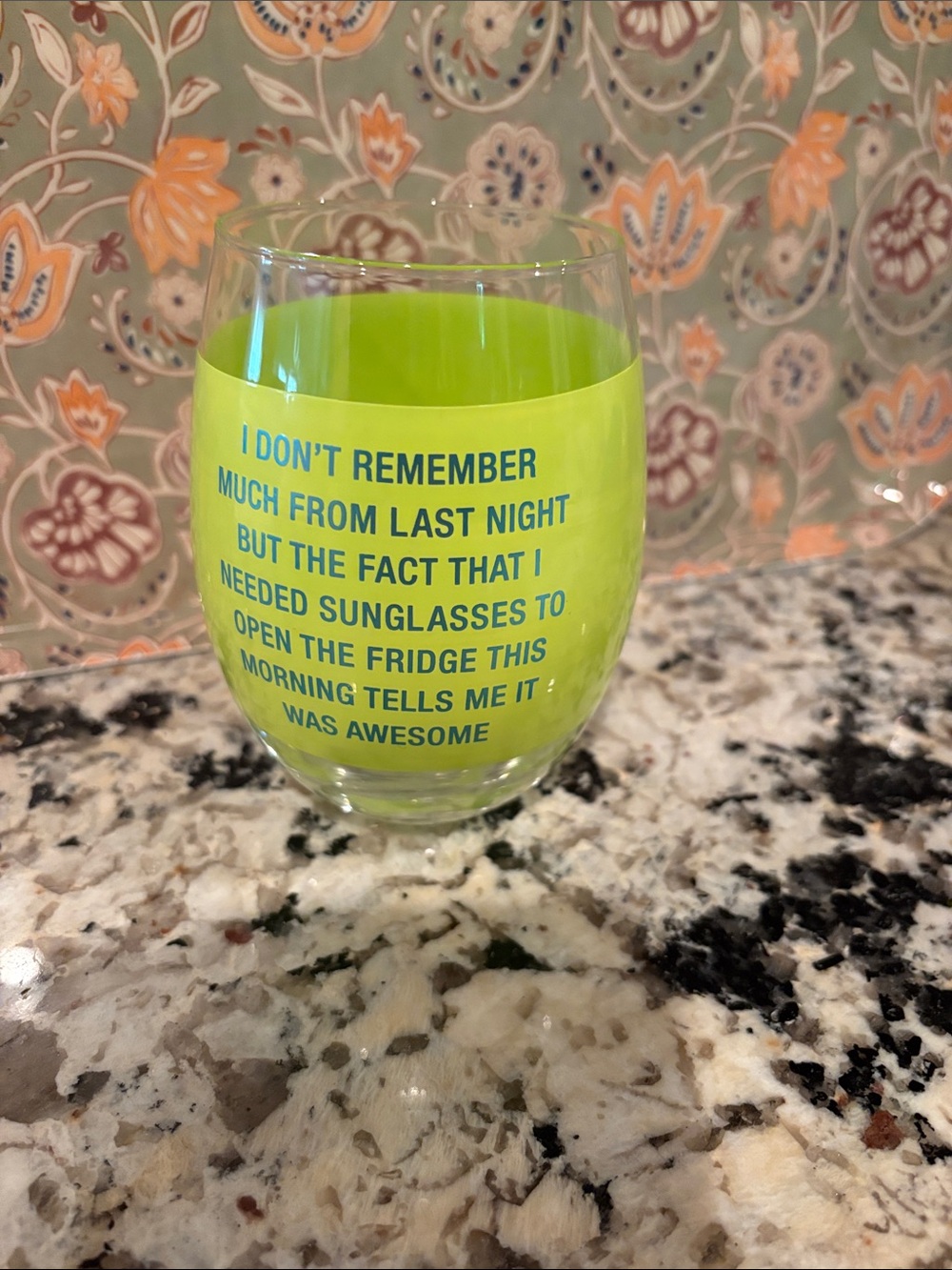 NEW Neon Green Funny Quote Stemless Wine Glass - Home Dining